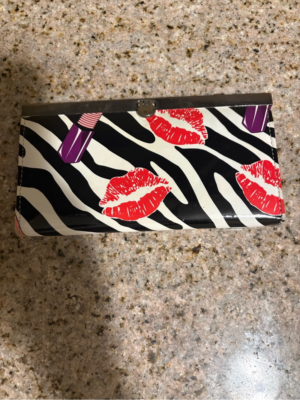 Red Lip Print Zebra-Stripe Wallet - Women Bags